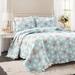 Cottage Core Floral Ruffle Reversible Oversized Quilt Blue/Blush 3Pc Set King/Cal King - Lush Decor 21T010798