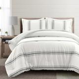 Farmhouse Stripe Reversible Cotton Comforter Dark Gray 3Pc Set Full/Queen - Lush Decor 21T011753