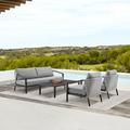 Joss & Main Abalone Outdoor Patio 4-Piece Lounge Set in Aluminum & Wicker w/ Grey Cushions Metal in Black | 27 H x 76 W x 32 D in | Wayfair