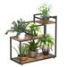 3-Tier Planter Stand Planter Shelf Black Metal Frame,Rustic brown