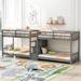 Modern Pine Wood Twin over Twin Double Parallel Bunk Beds with Storage Staircase in the Middle and Full Length Guardrail
