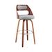 26 Inch Leatherette Barstool with Cut Out Back, Gray and Brown