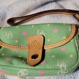 Dooney & Bourke Bags | Gorgeous Green Dooney Bourke Wristlet W/Pink Hearts -4x6x1 | Color: Green/Pink | Size: Os