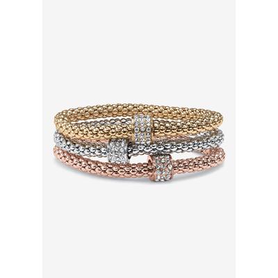 Women's 3-Piece Tritone Stretch Bracelet (5.5mm), Round Crystal in Goldtone by PalmBeach Jewelry in Gold