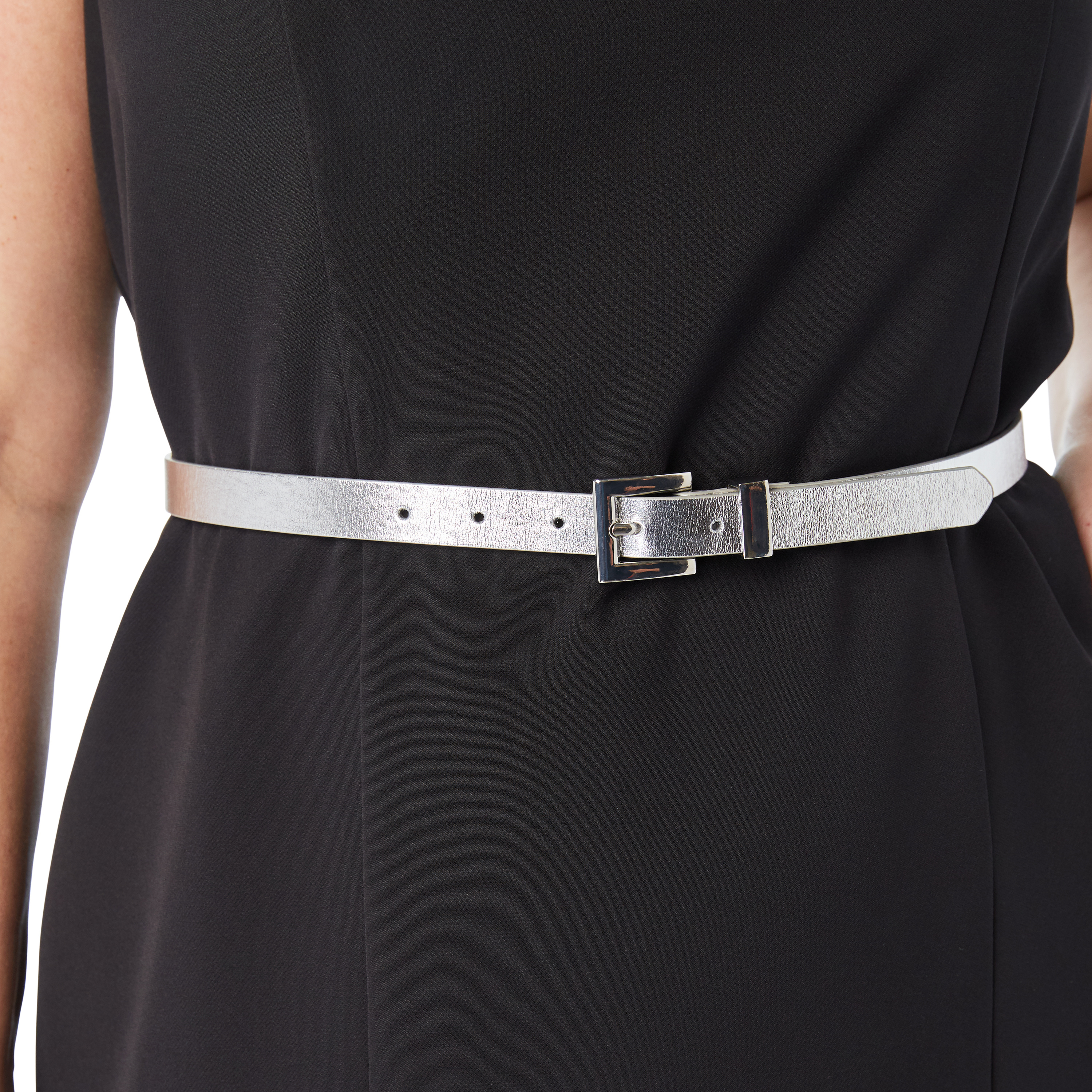 Women's Faux Leather Skinny Belt by Accessories For All in Silver (Size 18/20)