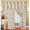 Prime Linens Jacquard Curtains for Bedroom with Pelmet Fully Lined Heavy Pencil Pleat Curtains With 2 Tie Backs (90″X90″(228cm x 228cm), Malta Stone)