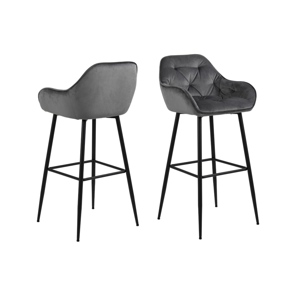 lot de 2 tabouret haut avec accoudoirs en velours et métal