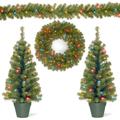 The Holiday Aisle® Greenery Assortment Combination- 2 Entrance Trees, 1 Garland, 1 Wreath w/ LED Lights | 1.5 W in | Wayfair