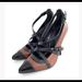 Tory Burch Shoes | Designer Tory Burch Heels, Dark Tan/Terra Cotta With Black Strap. | Color: Black/Tan | Size: 7.5