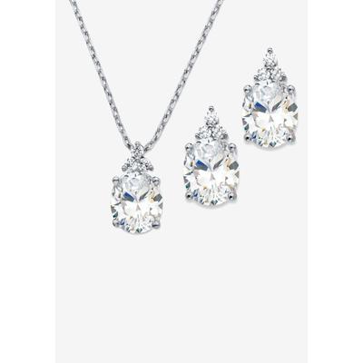 Women's Platinum-Plated Oval Cubic Zirconia Set by PalmBeach Jewelry in Cubic Zirconia