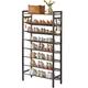 IBUYKE 8 Tier Shoe Rack, Shoe Shelf Organizer with Flat & Slant Adjustable Metal Shelves, with 4 Hooks, Hold 21-28 Pairs of Shoes, Shoe Organizer for Entryway, Hallway, Rustics Brown, TXJ082H