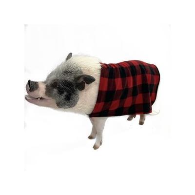 Morty's Pig Clothes Easy-on Elastic Fleece Cloak Dog, Cat & Horse Sweater, Red Buffalo Plaid, Small