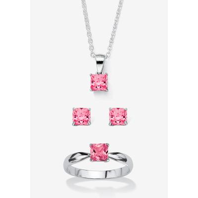 Women's 3-Piece Birthstone .925 Silver Necklace, Earring And Ring Set 18" by PalmBeach Jewelry in October (Size 5)