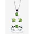 Women's 3-Piece Birthstone .925 Silver Necklace, Earring And Ring Set 18" by PalmBeach Jewelry in August (Size 9)