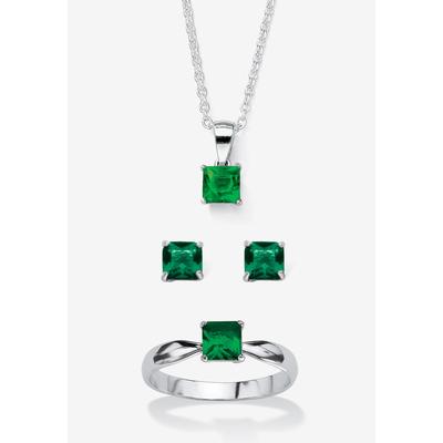 Women's 3-Piece Birthstone .925 Silver Necklace, Earring And Ring Set 18" by PalmBeach Jewelry in May (Size 5)