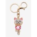 Women's Goldtone Oval Shaped Pink Crystal and White Crystal Accents Cat Key Ring by PalmBeach Jewelry in Crystal Gold