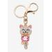 Women's Goldtone Oval Shaped Pink Crystal and White Crystal Accents Cat Key Ring by PalmBeach Jewelry in Crystal Gold