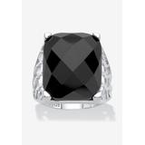 Women's Sterling Silver Natural Black Onyx Checkerboard Cut Ring by PalmBeach Jewelry in Onyx (Size 8)
