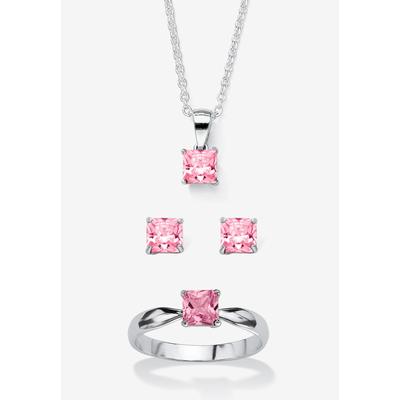 Women's 3-Piece Birthstone .925 Silver Necklace, Earring And Ring Set 18" by PalmBeach Jewelry in June (Size 10)