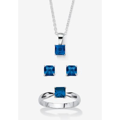 Women's 3-Piece Birthstone .925 Silver Necklace, Earring And Ring Set 18" by PalmBeach Jewelry in September (Size 8)