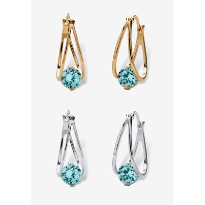 Women's Silvertone 2 Pair Set Hoop Earrings (24x9mm) Round Simulated Blue by PalmBeach Jewelry in December