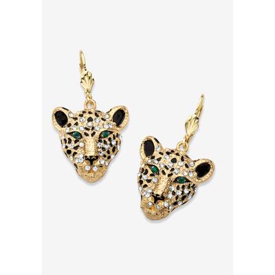 Women's Gold Tone Leopard Face Drop Earrings by PalmBeach Jewelry in Gold