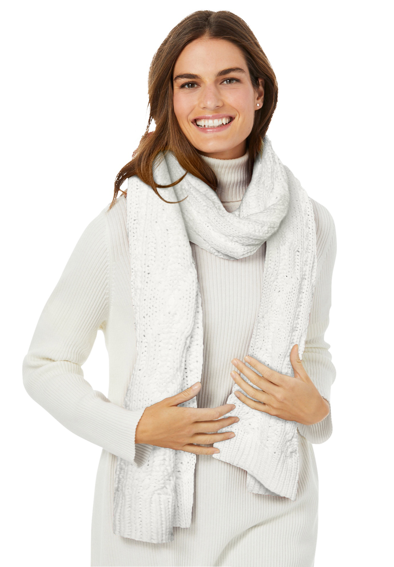 Women's Cable Knit Scarf by Accessories For All in Ivory