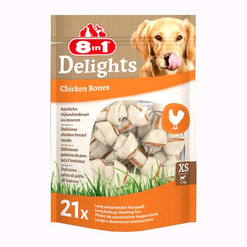 Sparpaket: 2x252g 8in1 Delights Kauknochen Huhn XS (42 Stück) Hundesnacks