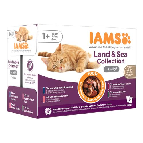 24x85g IAMS Delights Adult Land & Sea Mix in Gelee Katzenfutter nass