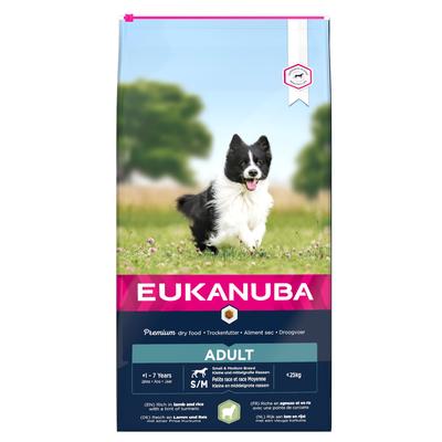 2x12kg Eukanuba Adult Small / Medium Breed Lamm & Reis Sparpaket Hundefutter trocken