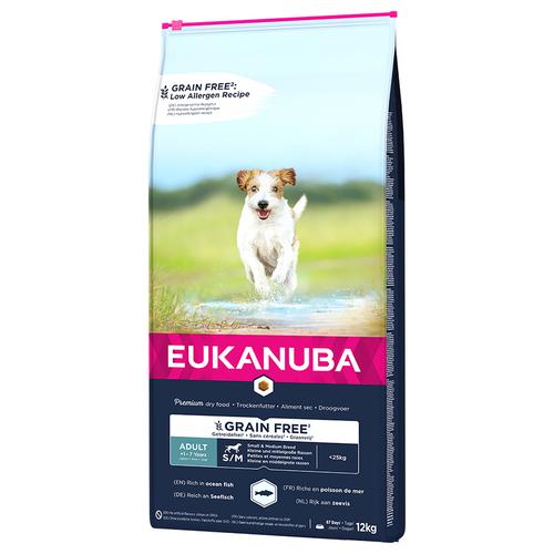 12kg Eukanuba Grain Free Adult Small / Medium Breed mit Lachs Hundefutter trocken