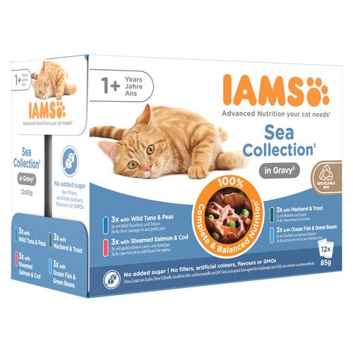 24x85g IAMS Delights Adult Sea Mix in Sauce Katzenfutter nass