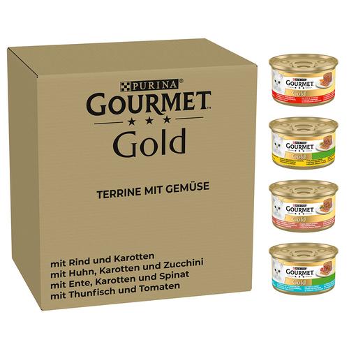 Jumbopack: 96x85g Gourmet Gold Terrine mit Gemüse Katzenfutter nass