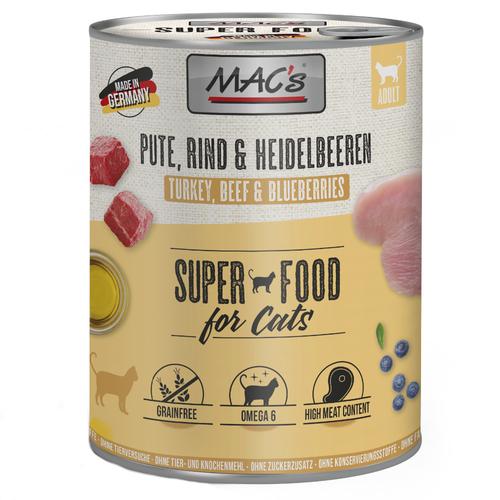 6x800g MAC's Cat Pute, Rind & Heidelbeeren Katzenfutter nass