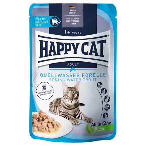 12x85g Quellwasser-Forelle Happy Cat Pouch Meat in Sauce Nassfutter Katze