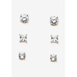 Women's Gold Tone 3 Pair Stud Earrings (8x8mm) Cubic Zirconia by PalmBeach Jewelry in Gold