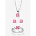 Women's 3-Piece Birthstone .925 Silver Necklace, Earring And Ring Set 18" by PalmBeach Jewelry in October (Size 9)