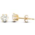 Jewelco London 9ct Yellow Gold White Round Brilliant Cubic Zirconia 6 Claw Solitaire Stud Earrings, 4mm