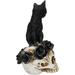 The Holiday Aisle® Beals Ebros Cat Sitting on Skull w/ Black Roses Figurine Resin in Black/White | 7 H x 4.25 W x 3.5 D in | Wayfair