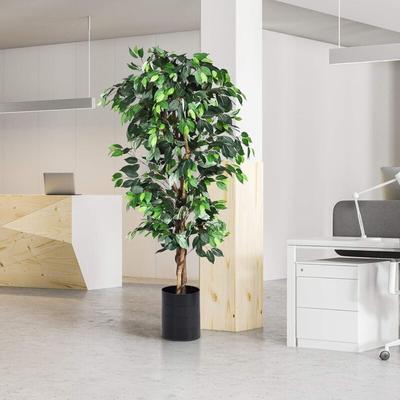 180cm Ficusbaum mit Topf, Kunstbaum mit 1008 Blaettern und Echtholzstamm, Dekopflanze für Image