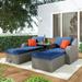 3-Piece Sturdy PE Rattan Patio Furniture Sets, Sunny-Day Patio Wicker Sofa with Cushions, Ottomans and Lift Top Coffee Table