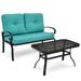 Patio Loveseat Outdoor Bench with Soft Cushion and Coffee Table