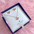 Kate Spade Jewelry | Kate Spade Heart Pendant Necklace And Studs Set Nwt | Color: Gold/Pink | Size: Os