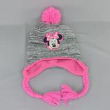 Disney Accessories | Disney Minnie Mouse Knit Earflap Pom Pom Beanie Toque | Color: Gray/Pink | Size: Osg