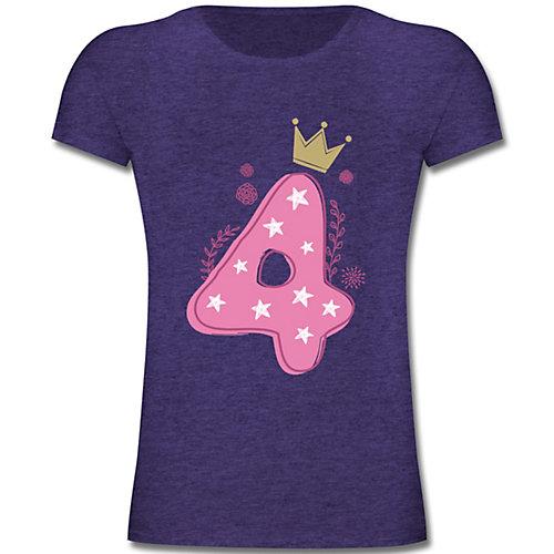 Kindergeburtstag Geburtstag Geschenk - Mädchen Kinder T-Shirt - 4. Geburtstag Mädchen Krone Sterne - T-Shirts lila Mädchen Kinder