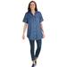 Plus Size Women's Short-Sleeve Denim Shirt by Woman Within in Medium Stonewash Polka Dot (Size 5X)