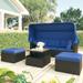 Outdoor Patio Rectangle Daybed with Retractable Canopy, Wicker Sectional Seating with Washable Cushions, Backyard, Porch