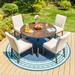 5-Piece Wood-look Pattern Round Table & Textilene Fabric Padded Fixed Chairs