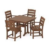 POLYWOOD® Lakeside 5-Piece Farmhouse Trestle Arm Chair Outdoor Dining Set Plastic in Brown | 37.63 W x 37.5 D in | Wayfair PWS638-1-TE
