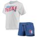 Women's Concepts Sport Royal/White Philadelphia 76ers Resurgence Slub Burnout Raglan T-Shirt & Shorts Sleep Set